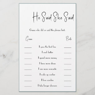 Ele Disse / Ela Disse O Folheto Do Cartão De Jogo