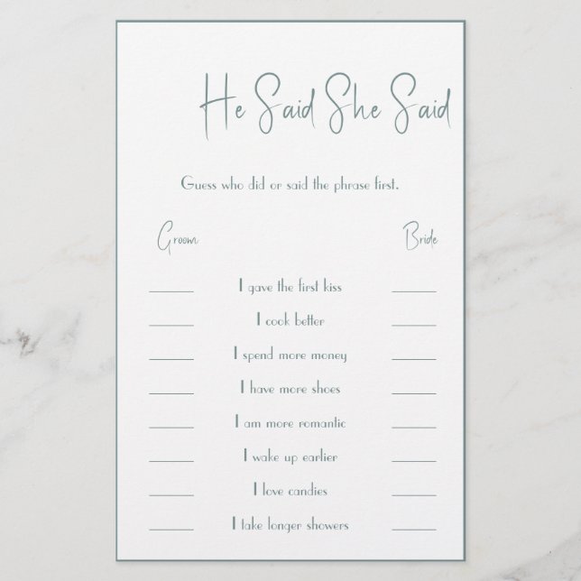 Ele Disse / Ela Disse O Folheto Do Cartão De Jogo (Frente)