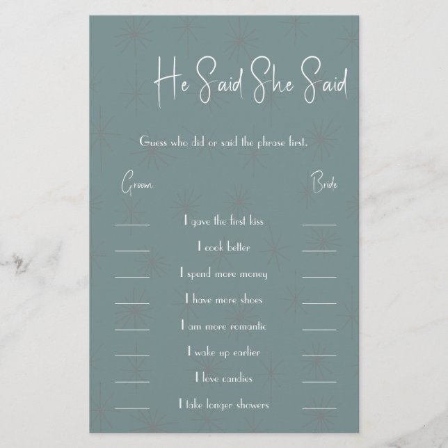 Ele Disse / Ela Disse O Folheto Do Cartão De Jogo (Frente)