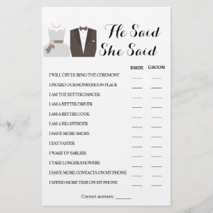 Ele Disse Que Disse Cartão De Jogo De Chá De Casal