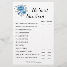 Ele Disse Que Disse Cartão De Jogo De Chá De Casal