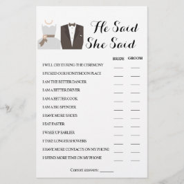 Ele Disse Que Disse Cartão De Jogo De Chá De Casal