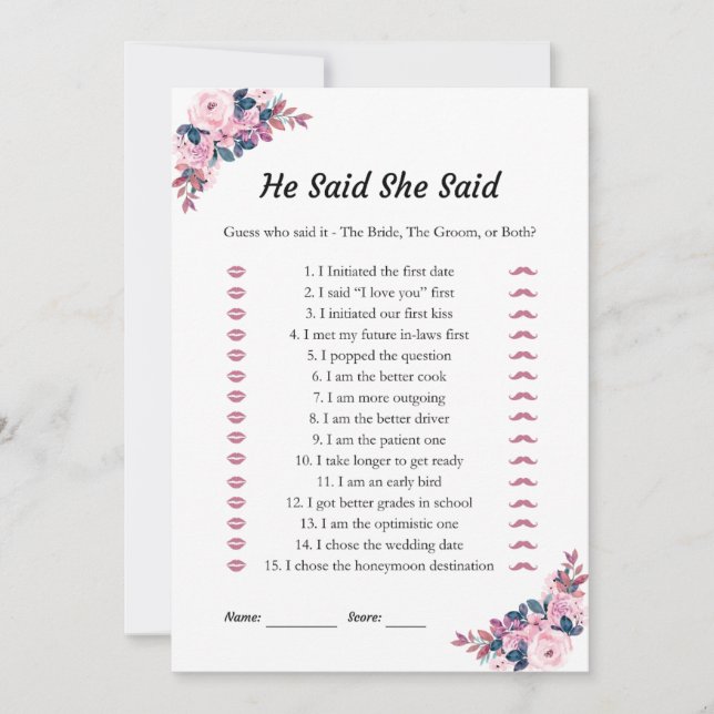 Ele Disse Que Disse Cartões De Jogo Chá de panela (Frente)