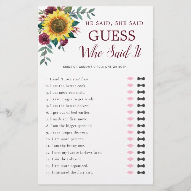 Ele Disse Que Disse Chá de panela De Sunflower Bur (Frente)