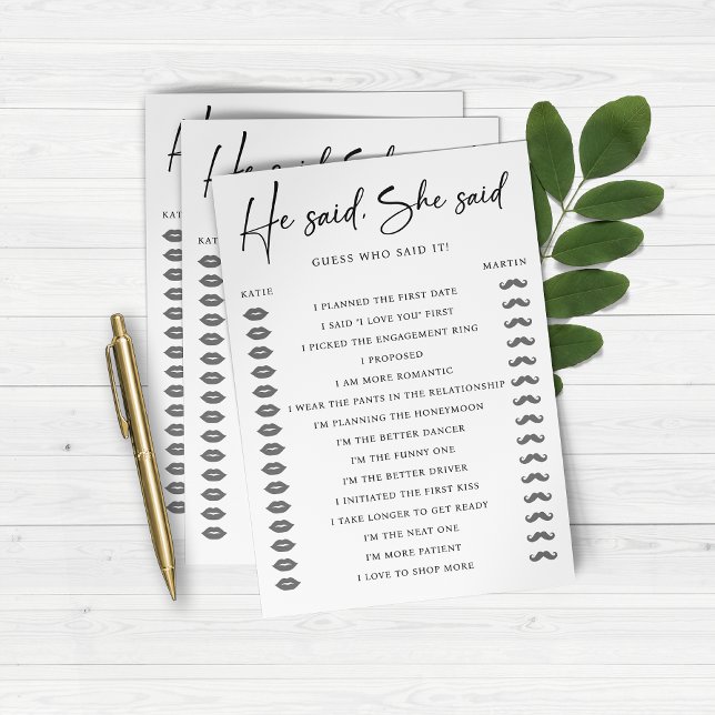 Ele Disse Que Disse Jogo De Festa de noivado De Ca (He Said She Said Wedding Engagement Party Game)
