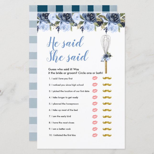 Ele disse que disse que ela disse cartão de jogos (Frente/Verso)