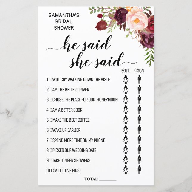 Ele disse que ela disse jogo biíngue chá de panela (Frente)