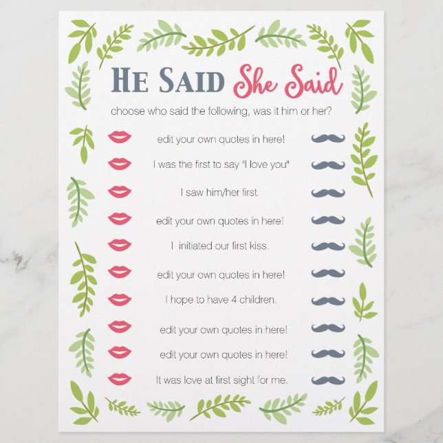 Ele disse que ela disse um jogo de folhagem ilustr (Frente)