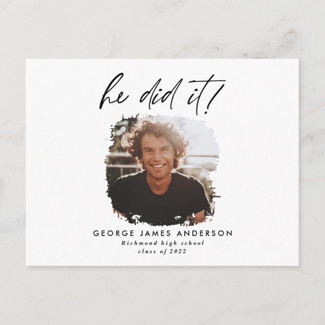 Ele fez o cartão azul moderno de fotografia (Frente)