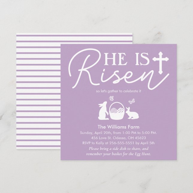 Ele Ressuscitou Convite de Páscoa Lavanda Névoa (Frente/Verso)
