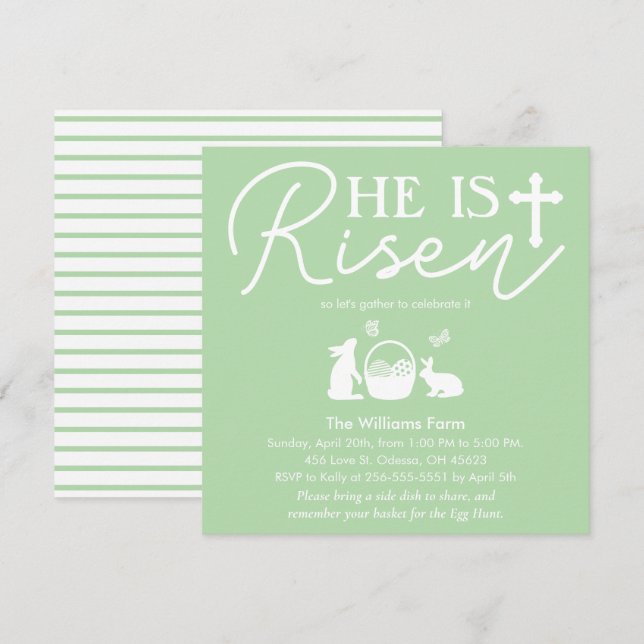 Ele Ressuscitou Convite de Páscoa Verde Pálido (Frente/Verso)