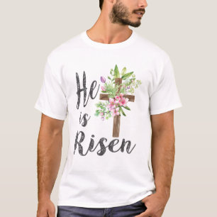 Ele Ressuscitou Cruz Floral Vintage Feliz Camiseta