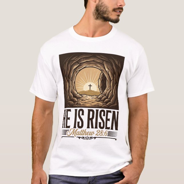 Ele Ressuscitou Tumba de Páscoa Cruz Camisa Cristã (Frente)