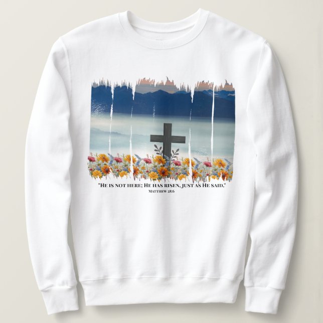 Ele Tem Uma Camisa De Suor Cristão De Páscoa Risen (Frente do Design)