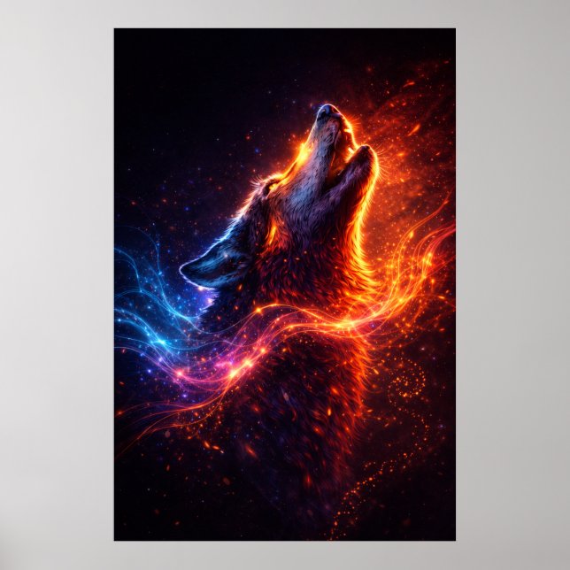 Electric Howl – Fire & Ice Wolf Poster (Frente)