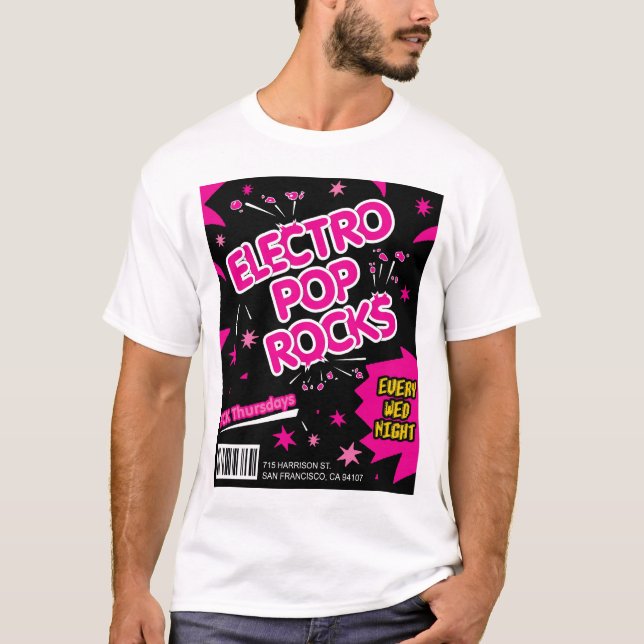 Electro t-shirt do rosa dos doces de rochas do pop (Frente)