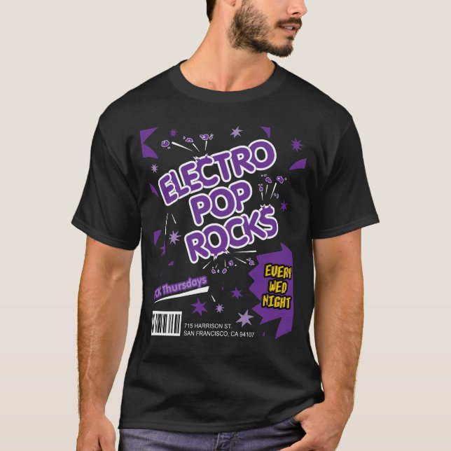 Electro t-shirt do roxo dos doces de rochas do pop (Frente)