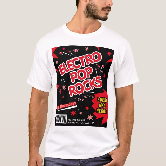 Electro t-shirt do vermelho dos doces de rochas do (Frente)