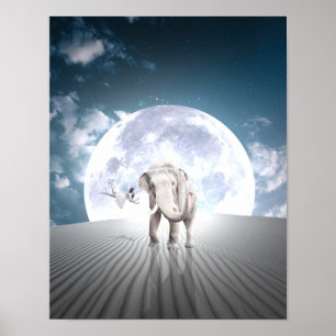 Elefant Moon Fantasy Girl Poster