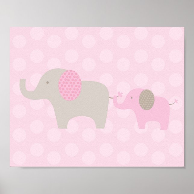 Elefant Parade Pink Taupe Nursery Impressão (Frente)