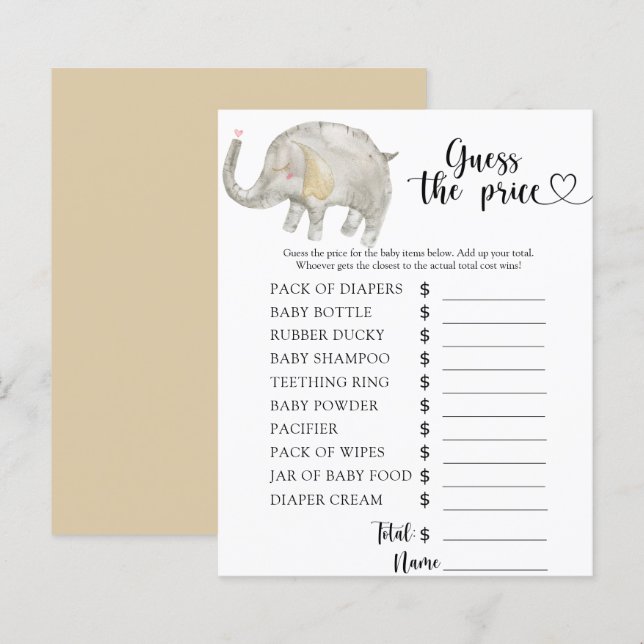 Elefante adivinha o preço! Jogo (Frente/Verso)