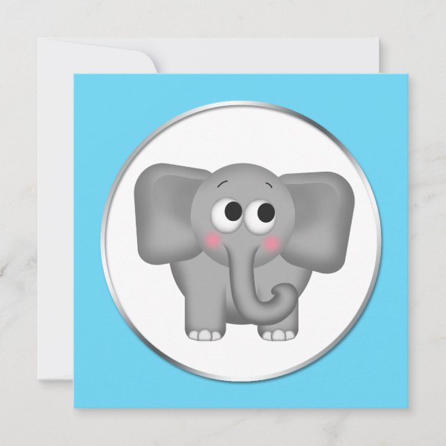 Elefante Adorável - Convites Para Bebê Aqua (Frente)
