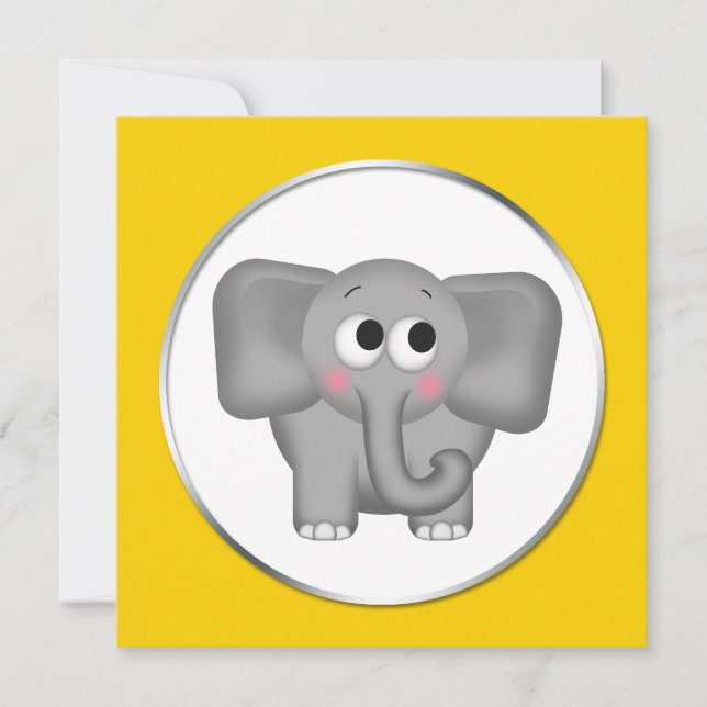 Elefante Adorável - Convites Para Bebês Amarelos (Frente)