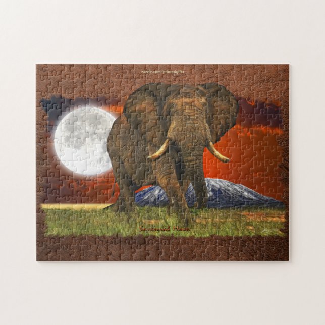 Elefante Africano com Quebra-cabeça de Lua e Monte (Horizontal)