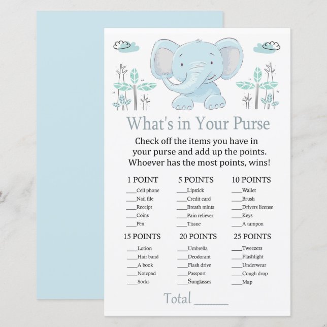 Elefante azul O que há no seu jogo de bolsa (Frente/Verso)