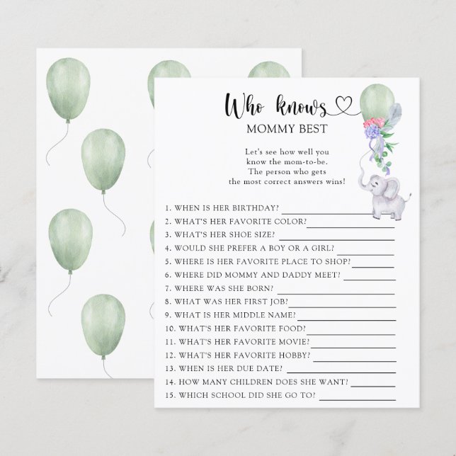 Elefante & Balão - Quem conhece melhor a mamãe (Frente/Verso)