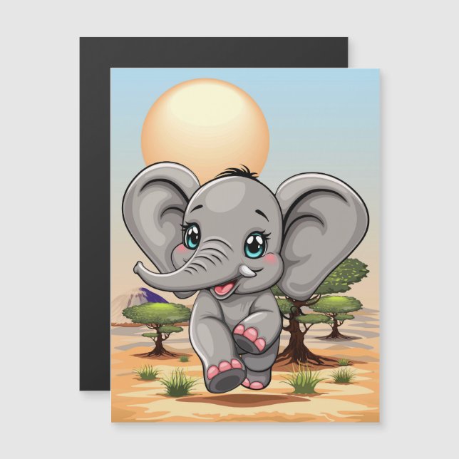 Elefante Bebê Pulando Feliz em Savana Africana (Frente/Verso)