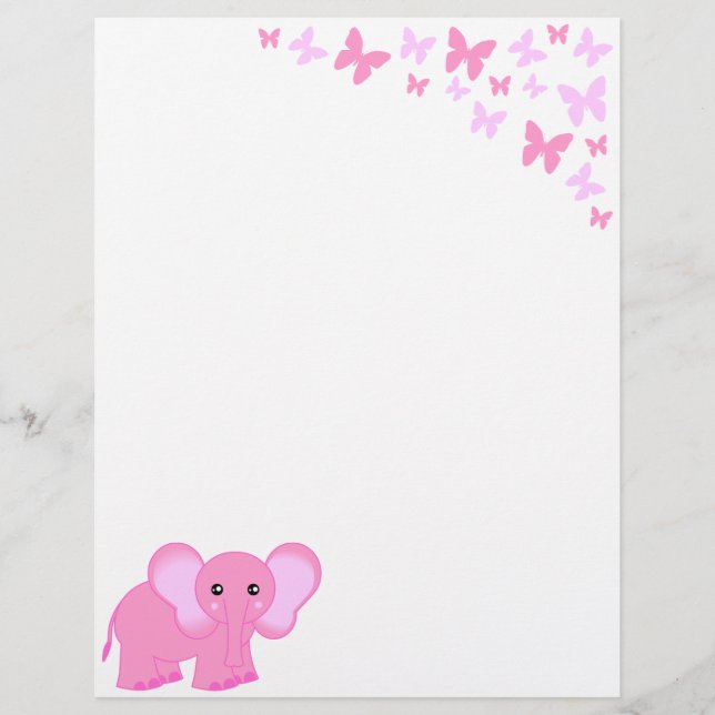 Elefante-Bebê Rosa E Borboletas-De-Cabeça (Frente)