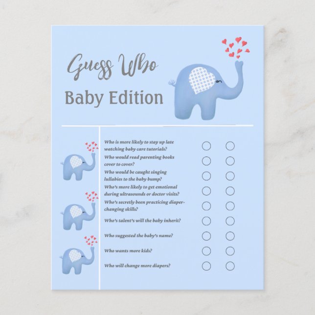 Elefante Bebê Soprando Corações Chá Adivinha Quem (Frente)