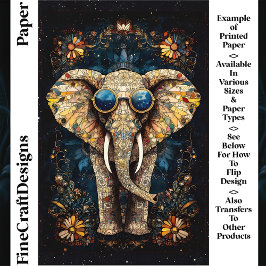 Elefante Boho Mosaico, Óculos de Sol, Papel Craft 