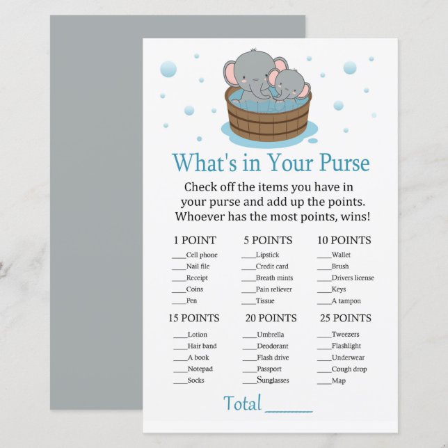 Elefante Bonito O que há no seu jogo de bolsa (Frente/Verso)