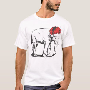 Elefante branco com o t-shirt vermelho do turbante