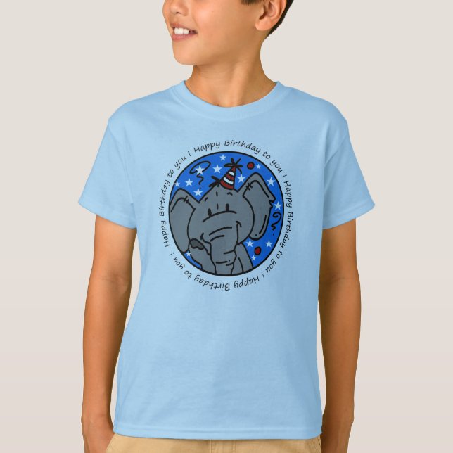Elefante canta camiseta feliz de aniversário (Frente)