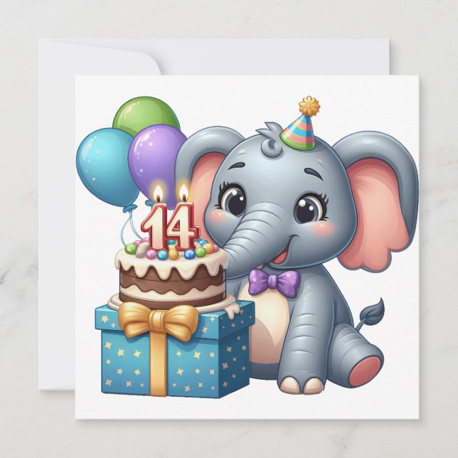 Elefante de aniversário de 14 anos (Frente)