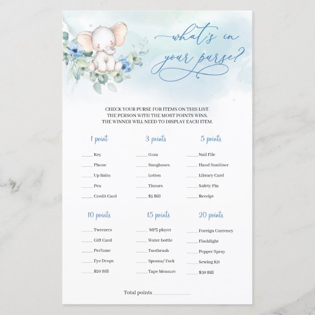 Elefante de bebê O que está no Jogo da Bolsa (Frente)