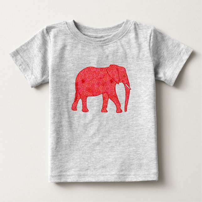 Elefante de flores - T-Shirt de bebê vermelho e co (Frente)