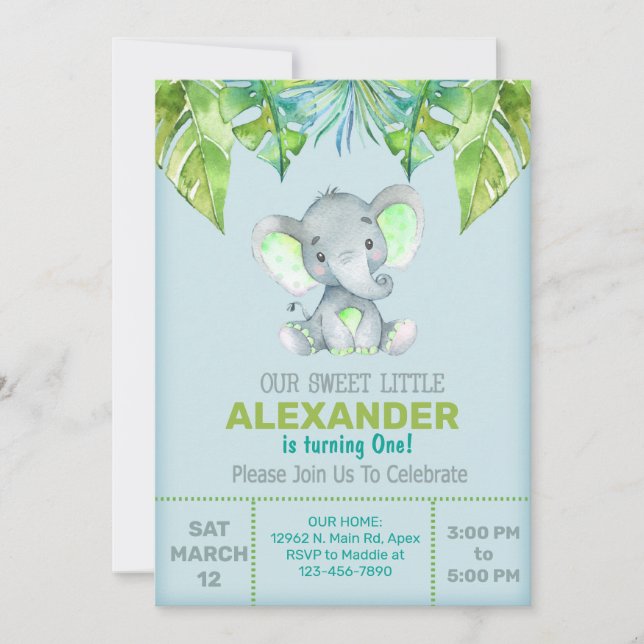 Elefante & deixa convite para o aniversário do gar (Frente)