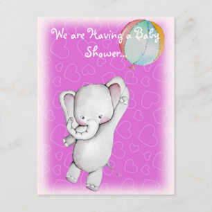 Elefante do bebê com convites do chá de fraldas 