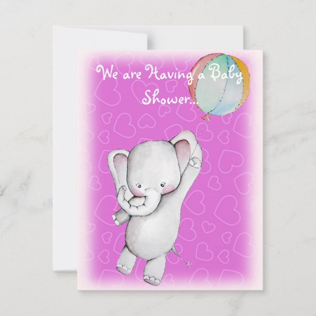 Elefante do bebê com convites do chá de fraldas do (Frente)