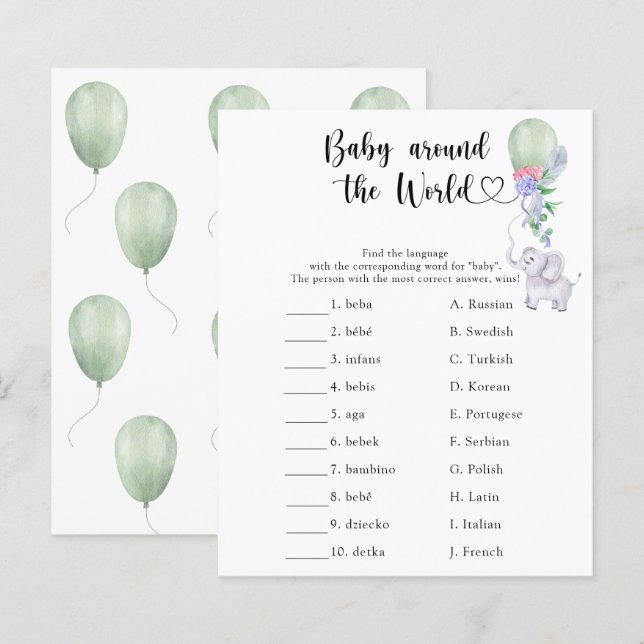 Elefante e Balão - Bebê no jogo mundial (Frente/Verso)