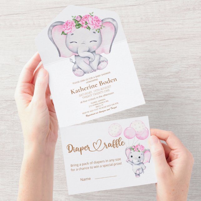 Elefante e Flor de Menina em Um Convite (Criador carregado)