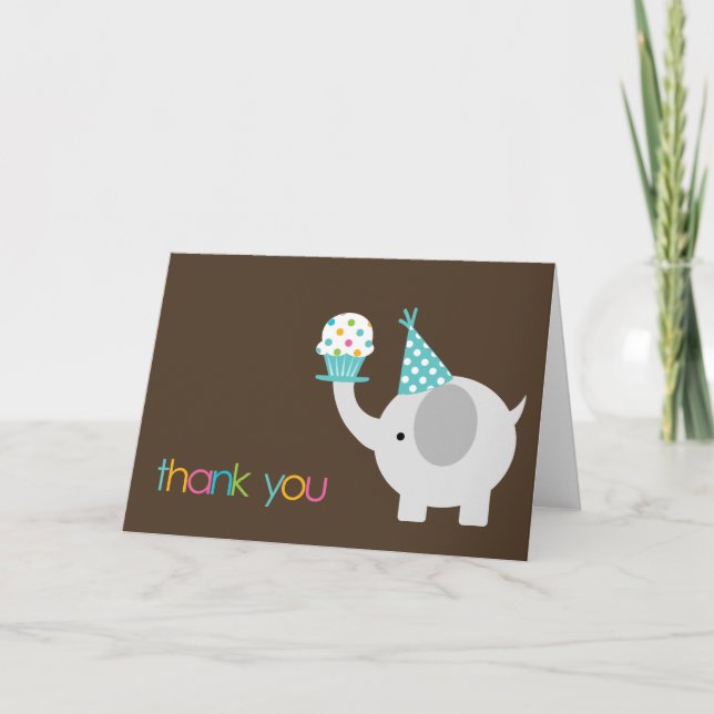 Elefante e obrigado do cupcake você cartões (Frente)