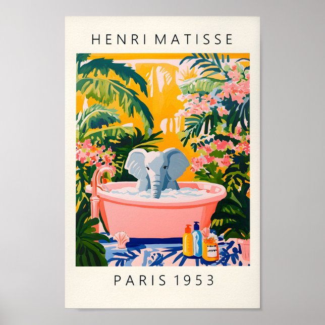 Elefante Em Bathtub, Poster Engraçado, Bathroo Tro (Frente)