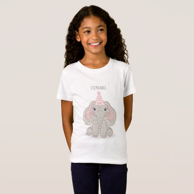 Elefante em T-Shirt com chapéu de Festa de anivers (Frente Completa)