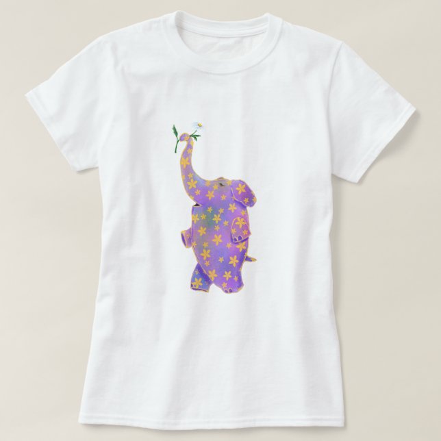Elefante Feliz com T-Shirt Engraçado Flor (Frente do Design)