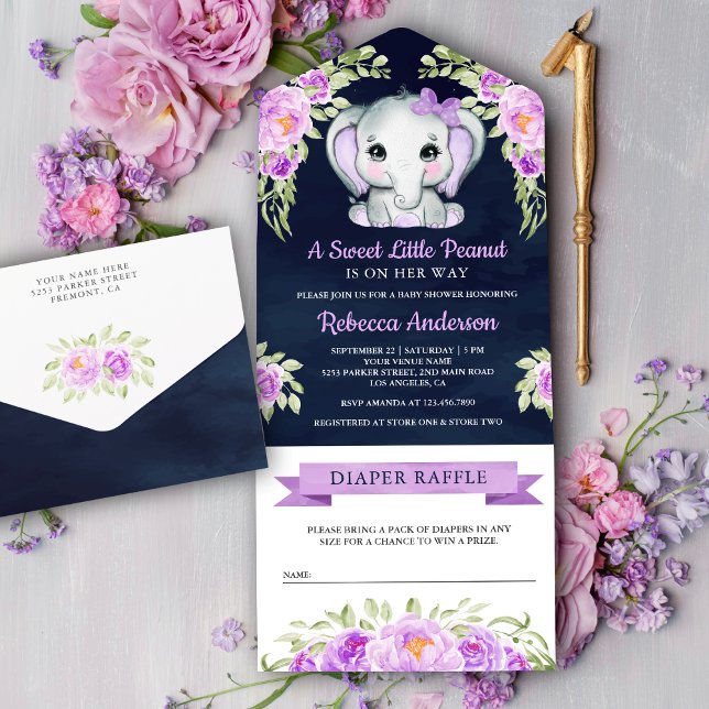 Elefante Floral com Laço Roxo Chuvinha Azul para C (Criador carregado)